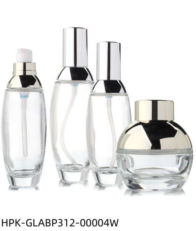 Oval Thick Base Glass Lotion Bottle and Cream Jar
